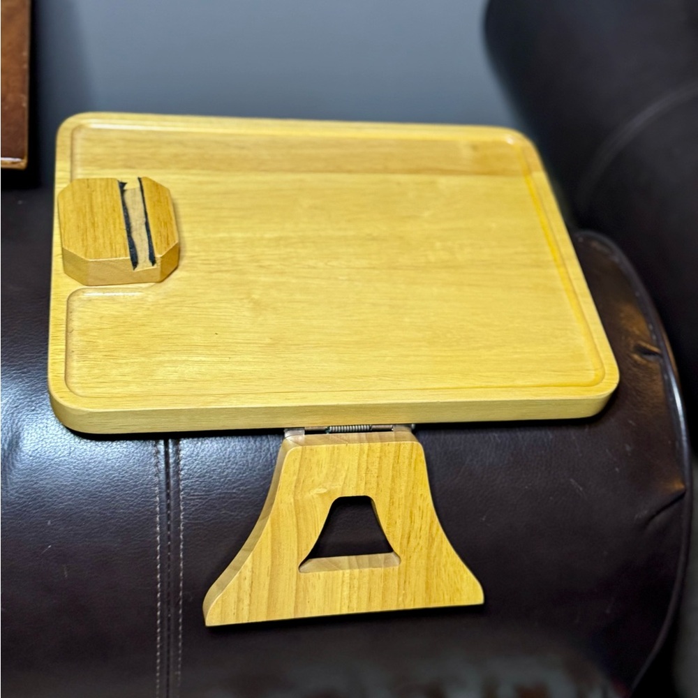 Tan Office Desk with Triangular Base and Clip Holder